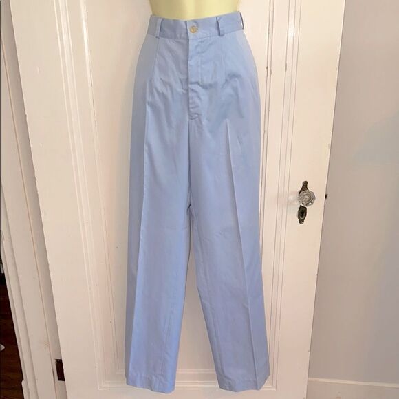 Vintage 70s/80s Louis Ferrara Light Blue High Waisted Cotton/Polyester Pants - Picture 1 of 7